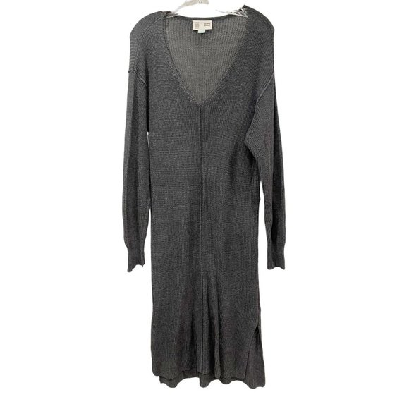 Anthropologie Saturday Sunday Gray Knit V-Neck Long Sleeve Midi Dress - MEDIUM - Picture 1 of 6